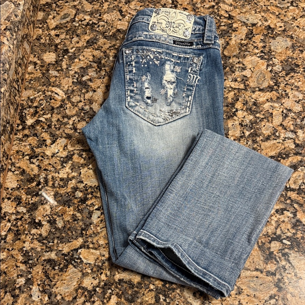 Miss Me Light Blue Straight Leg Jeans with Embellished Back Pockets